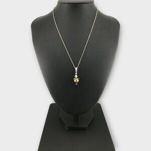 Golden Brown Faux Pearl Crystal Pendant Necklace 17.5 Inch Boho Minimalist Daint